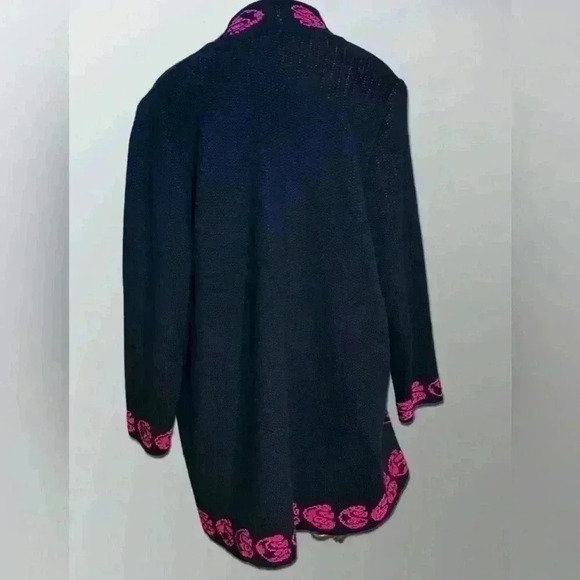 Women's Plus 2X Knit Floral Paisley Cardigan Black Pink Heavy Plus Size - Picture 2 of 2
